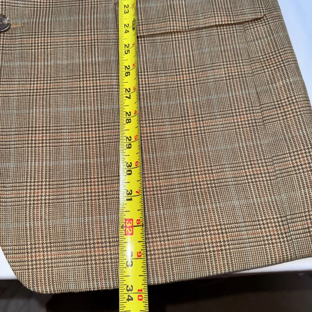 Lauren Ralph Lauren Mens 44L Silk Wool Glen Plaid Blazer Sport Coat Brown Tan